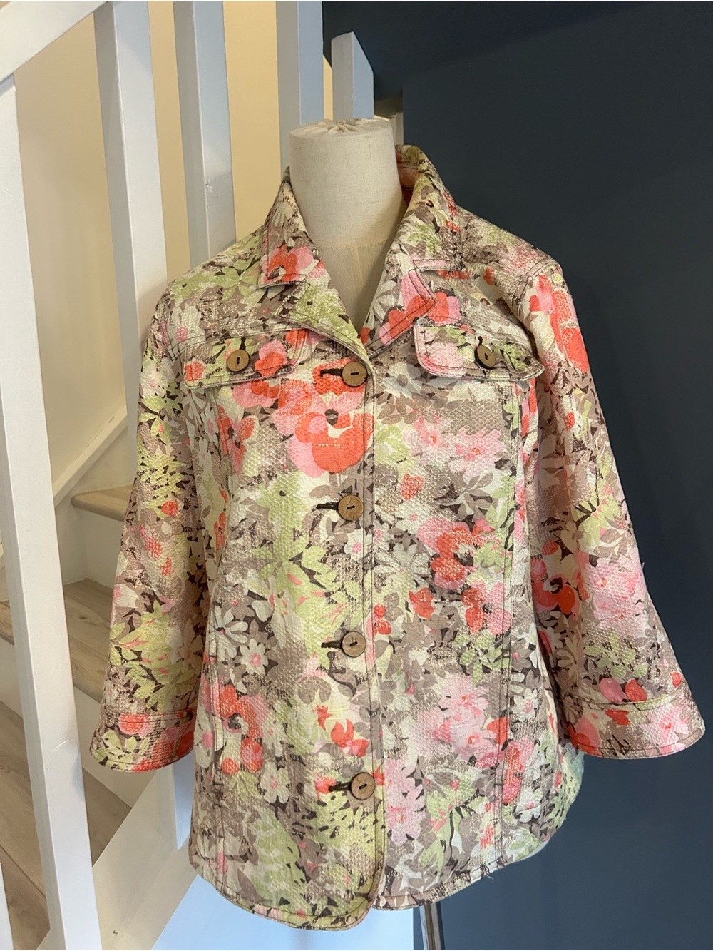 Vintage Allison Daley for Dillards  90s Floral Blazer Coastal Grandma Sz 24W